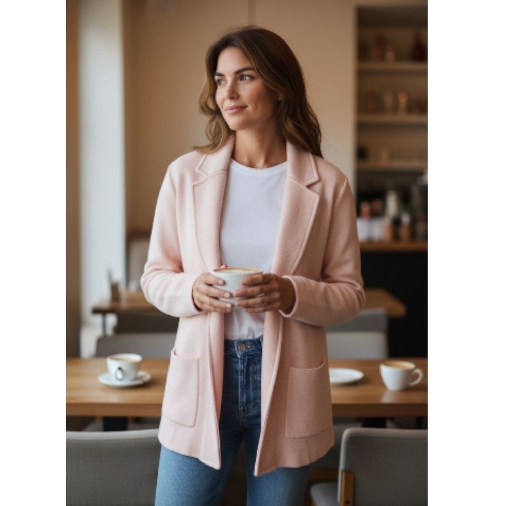 Magaschoni Size M Pink Open Cardigan Knit Blazer